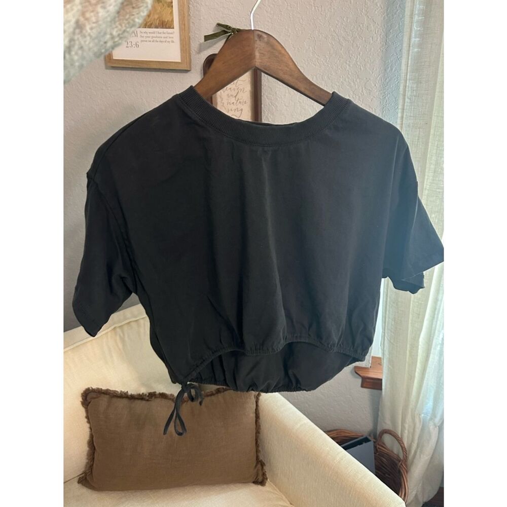 Pilcro Dark Grey Cropped Drawcord Tee